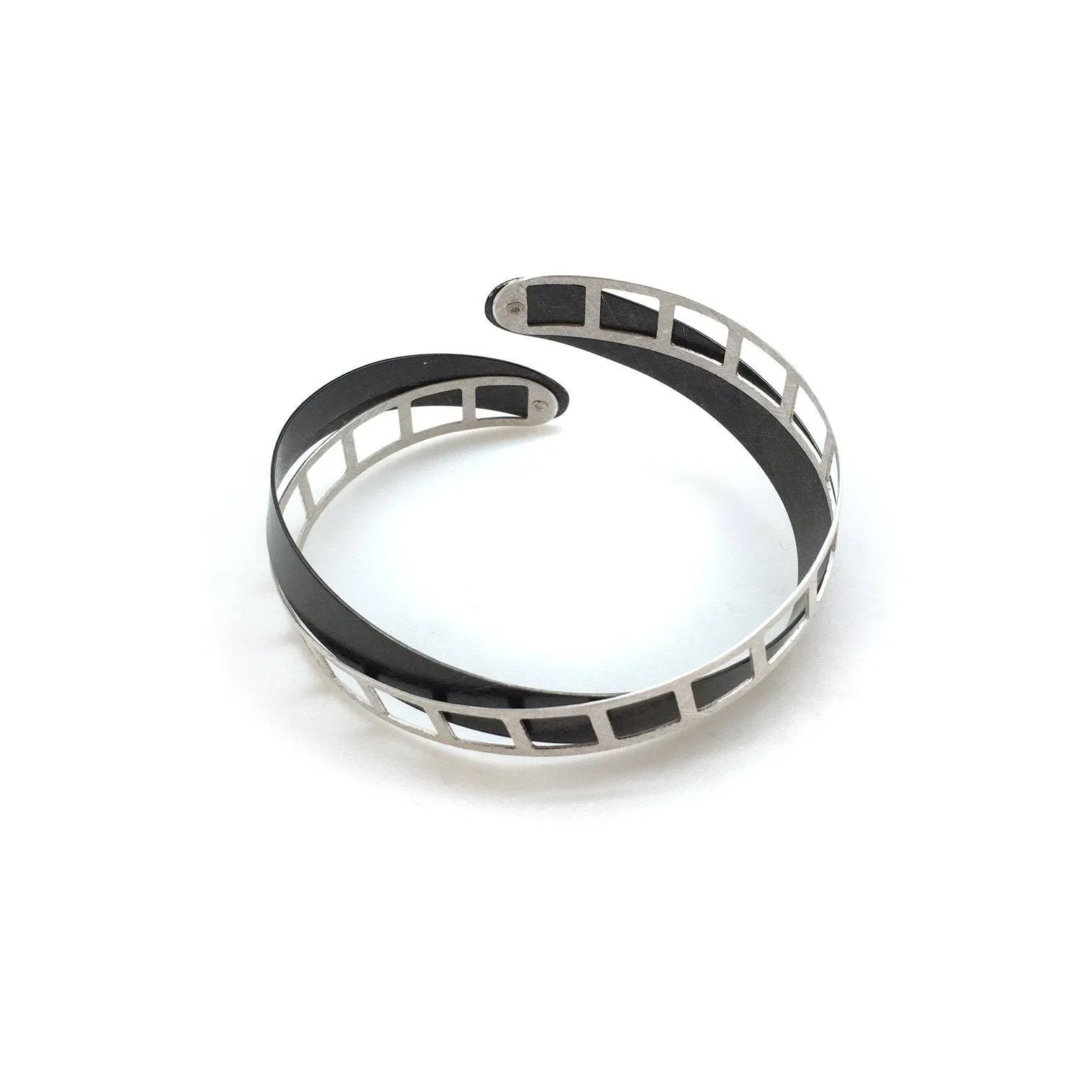 Oxidized and Bright Silver Film Strip Bracelet