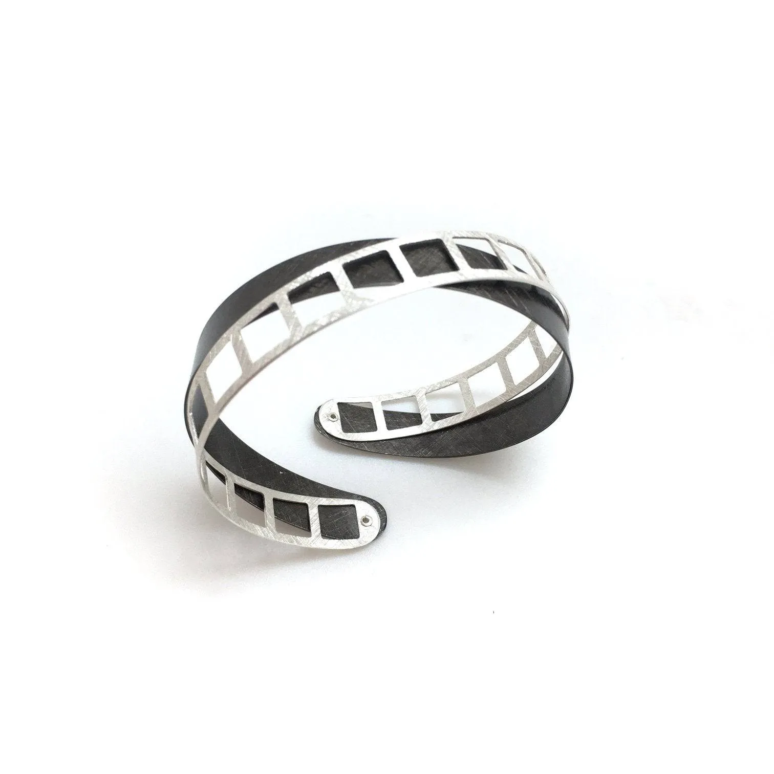 Oxidized and Bright Silver Film Strip Bracelet