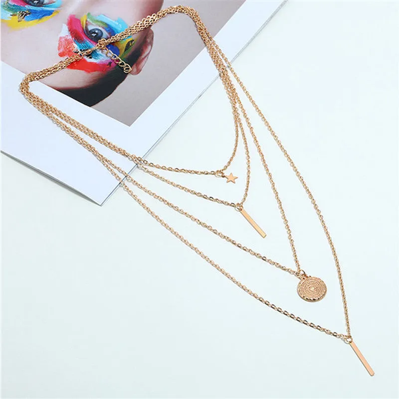 Pack of 2 Star Coin Line & Chunky Chain Necklace