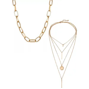 Pack of 2 Star Coin Line & Chunky Chain Necklace