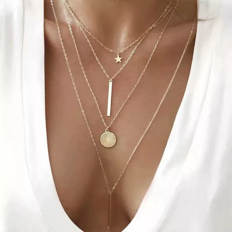 Pack of 2 Star Coin Line & Chunky Chain Necklace
