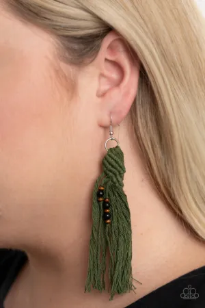 Paparazzi Beach Bash - Green Macrame Earrings