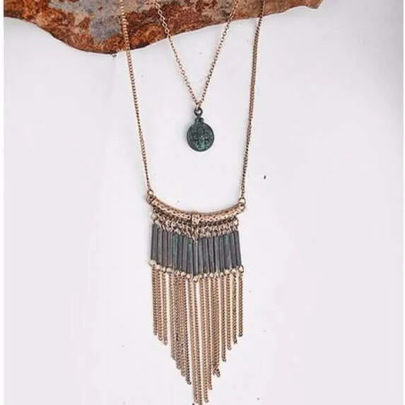 Patina Pendant Layered Necklace