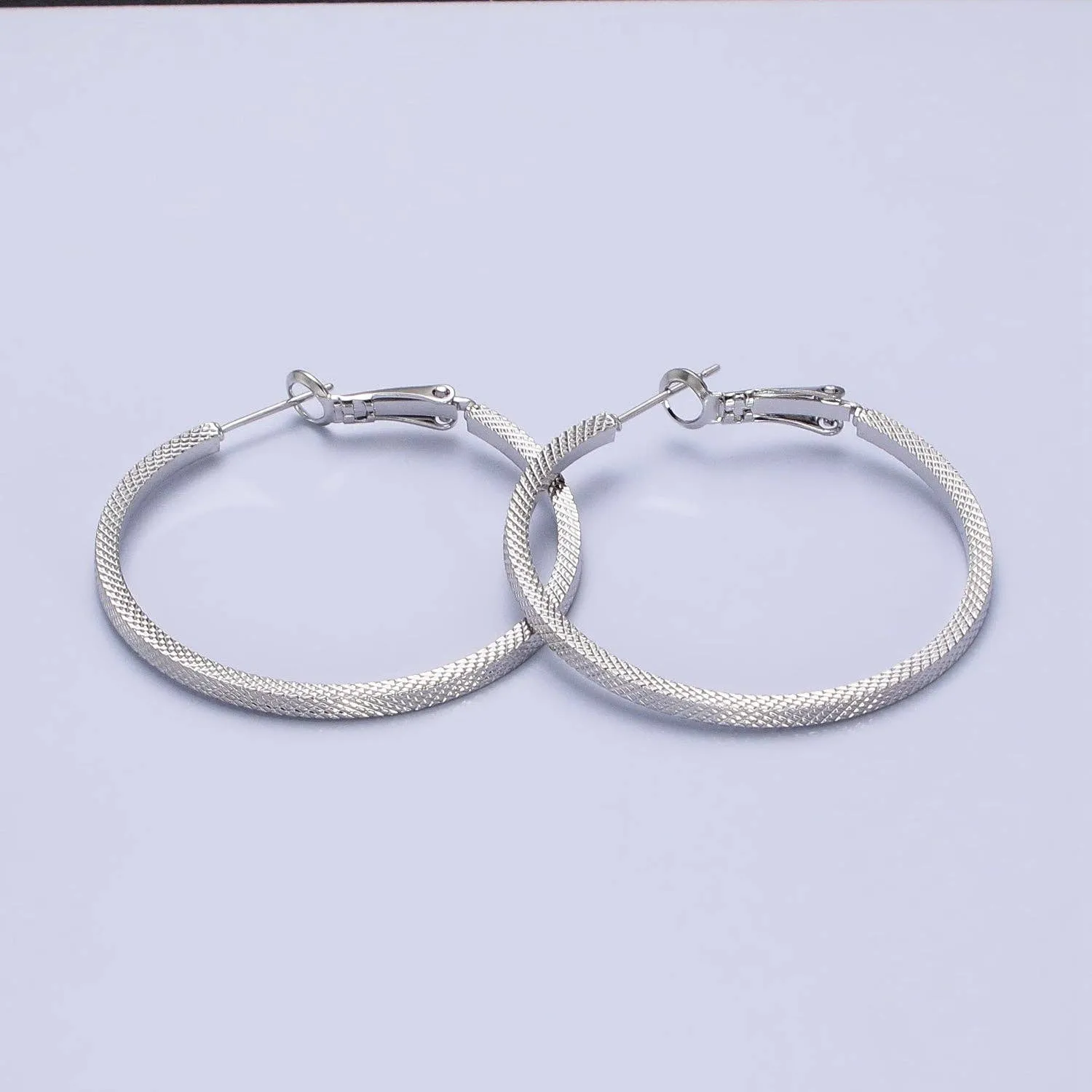 Patterned Hoop Earrings Silver Textured Hoop Earrings