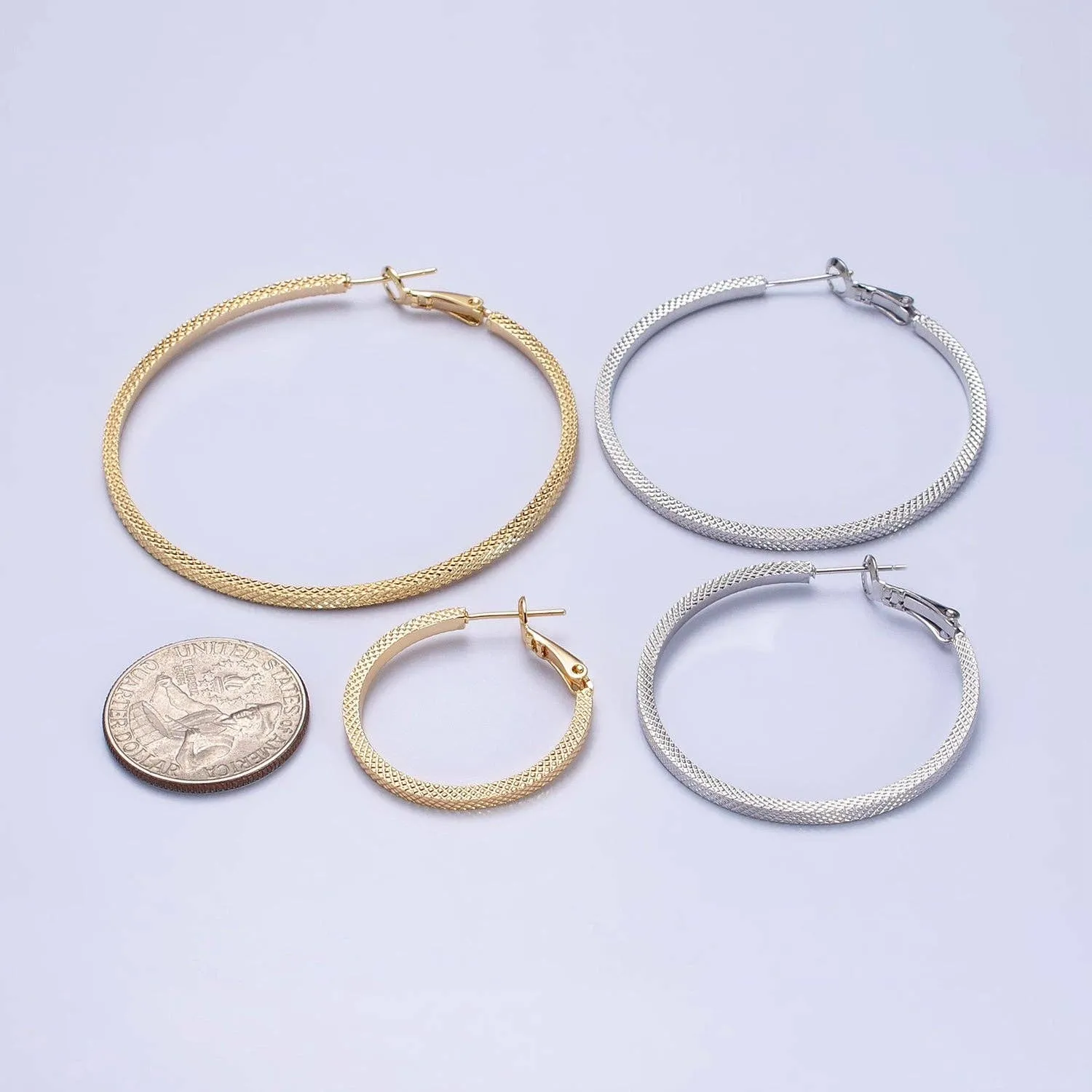 Patterned Hoop Earrings Silver Textured Hoop Earrings