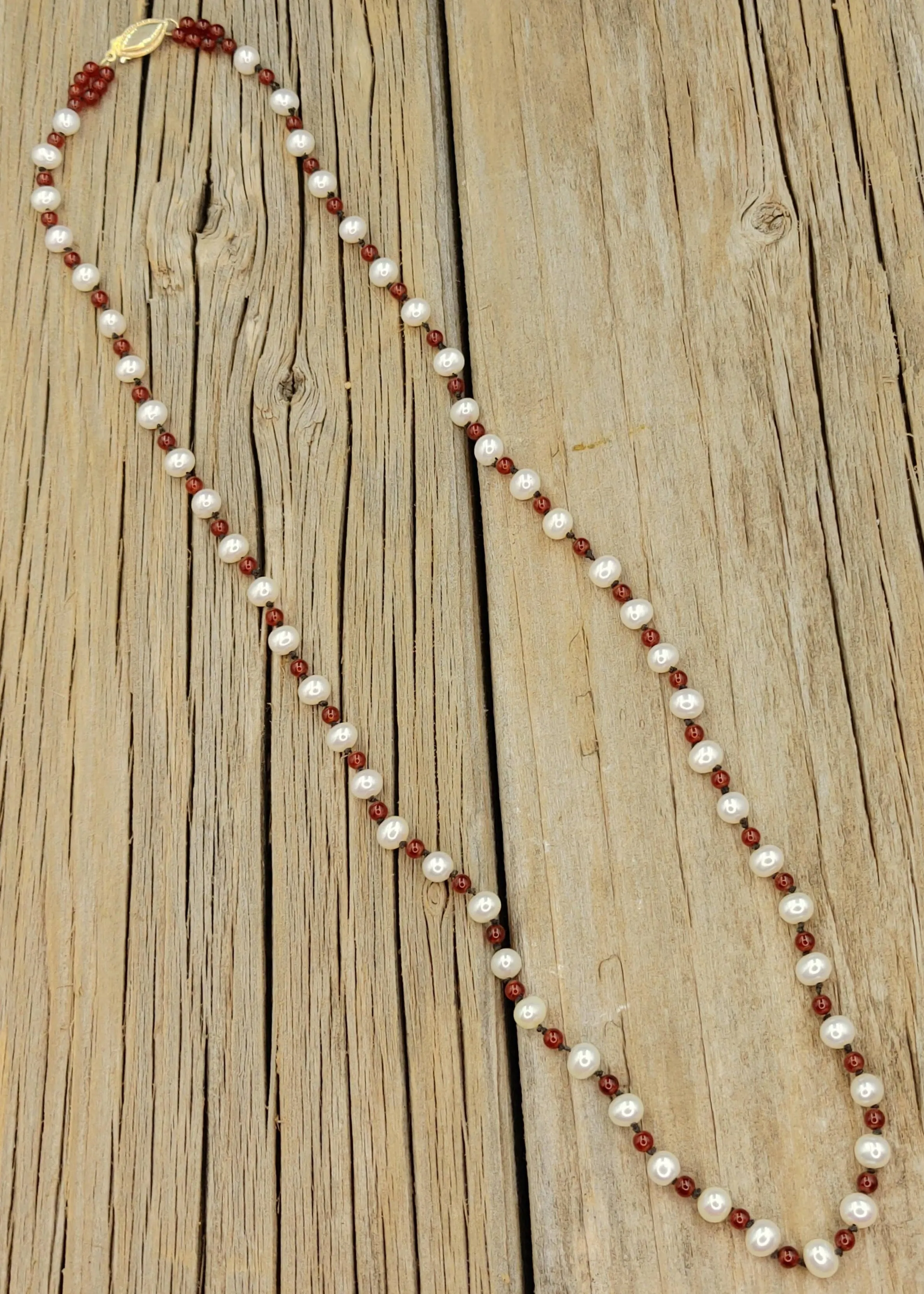 Pearl and Carnelian Necklace with 14ky Gold Clasp