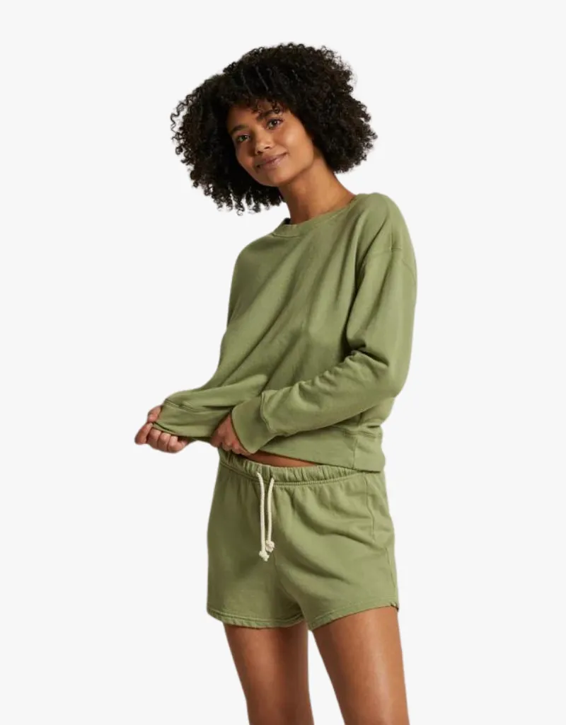 Perfect White Tee Layla French Terry Sweatshorts in Oil Green