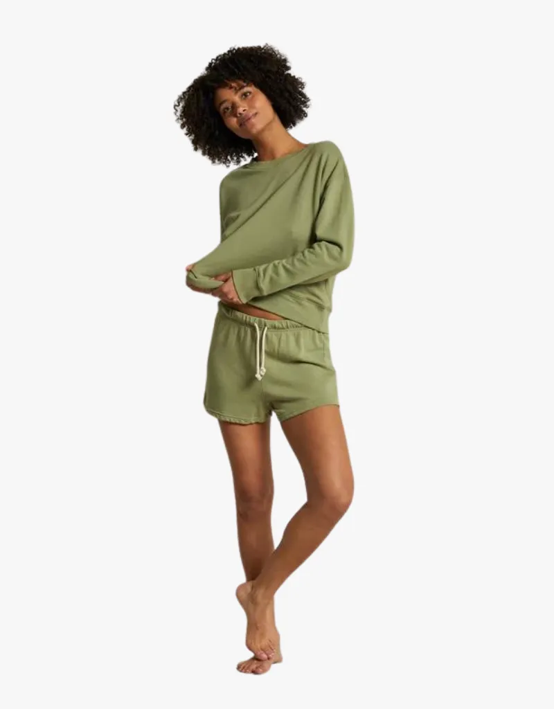 Perfect White Tee Layla French Terry Sweatshorts in Oil Green