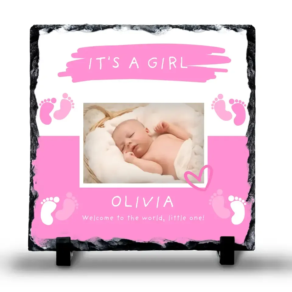 Personalised Baby Girl Photo Slate - Custom Name & Quote
