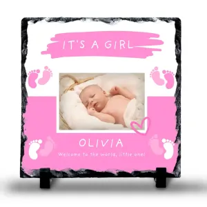 Personalised Baby Girl Photo Slate - Custom Name & Quote
