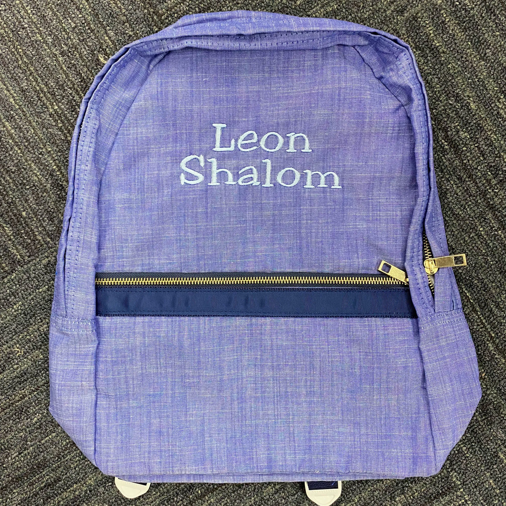 Personalized Chambray Blue Navy Large Backpack w/Pockets