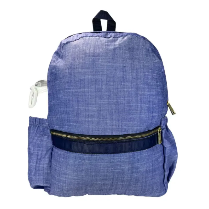 Personalized Chambray Blue Navy Large Backpack w/Pockets