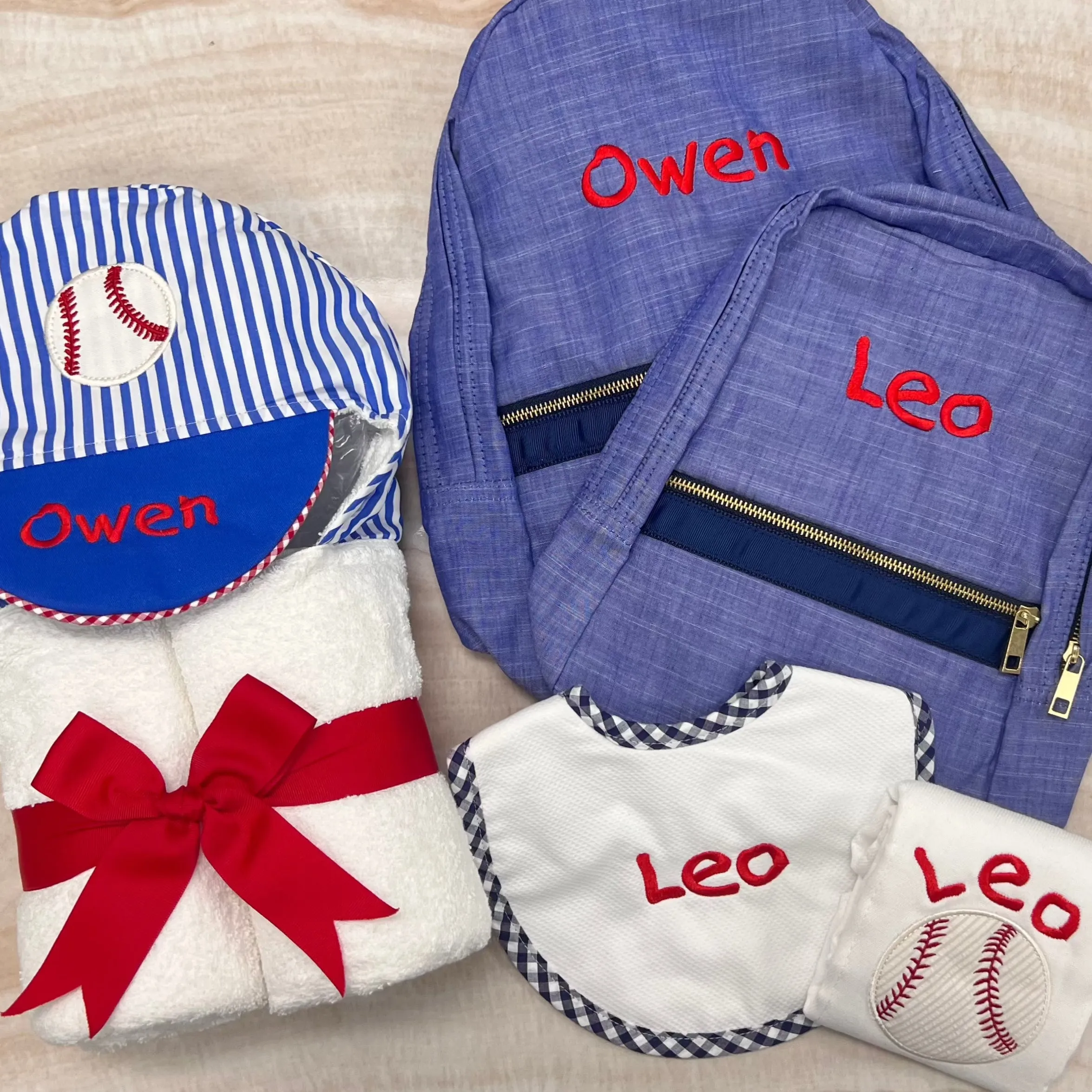 Personalized Chambray Blue Navy Large Backpack w/Pockets