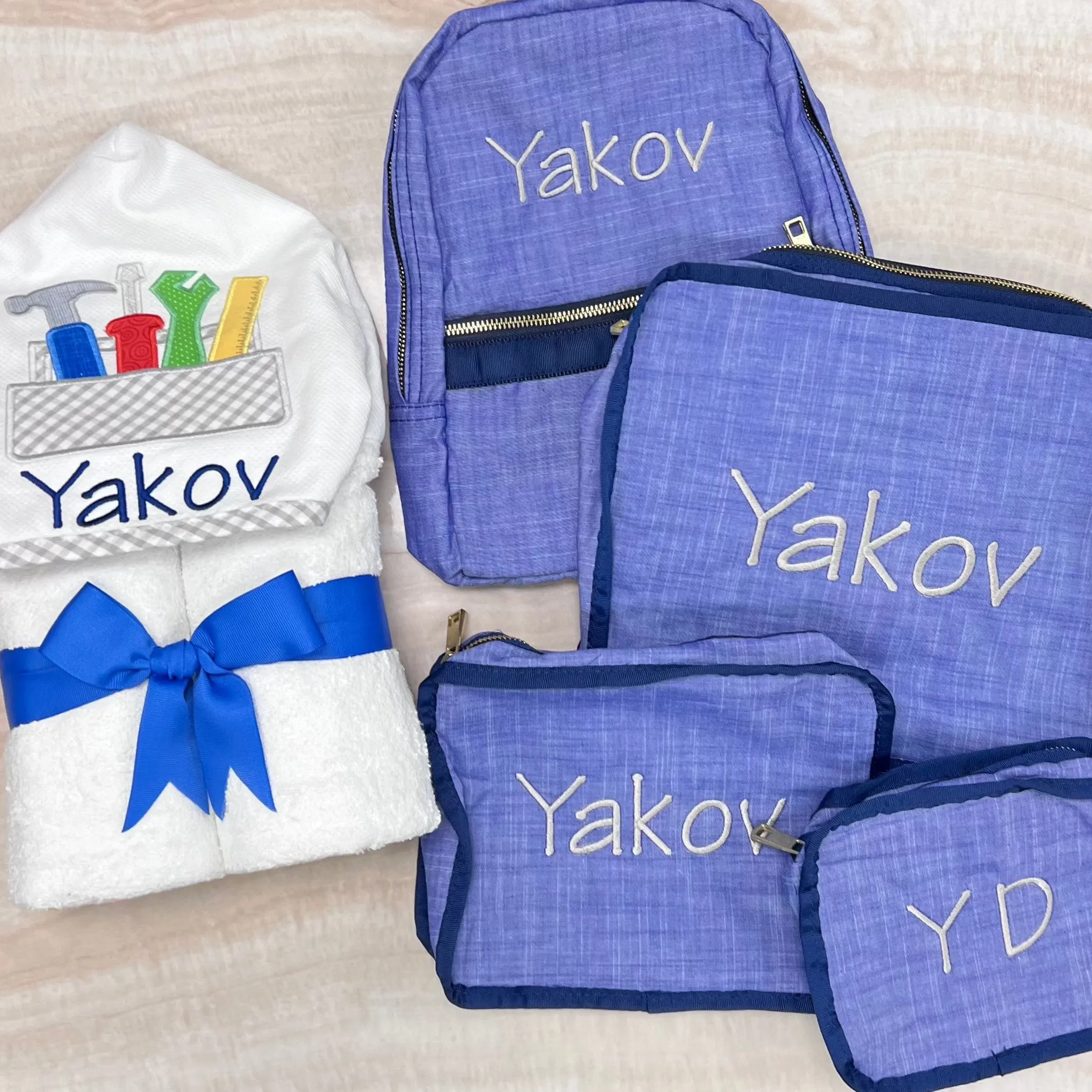 Personalized Chambray Blue Navy Small Backpack