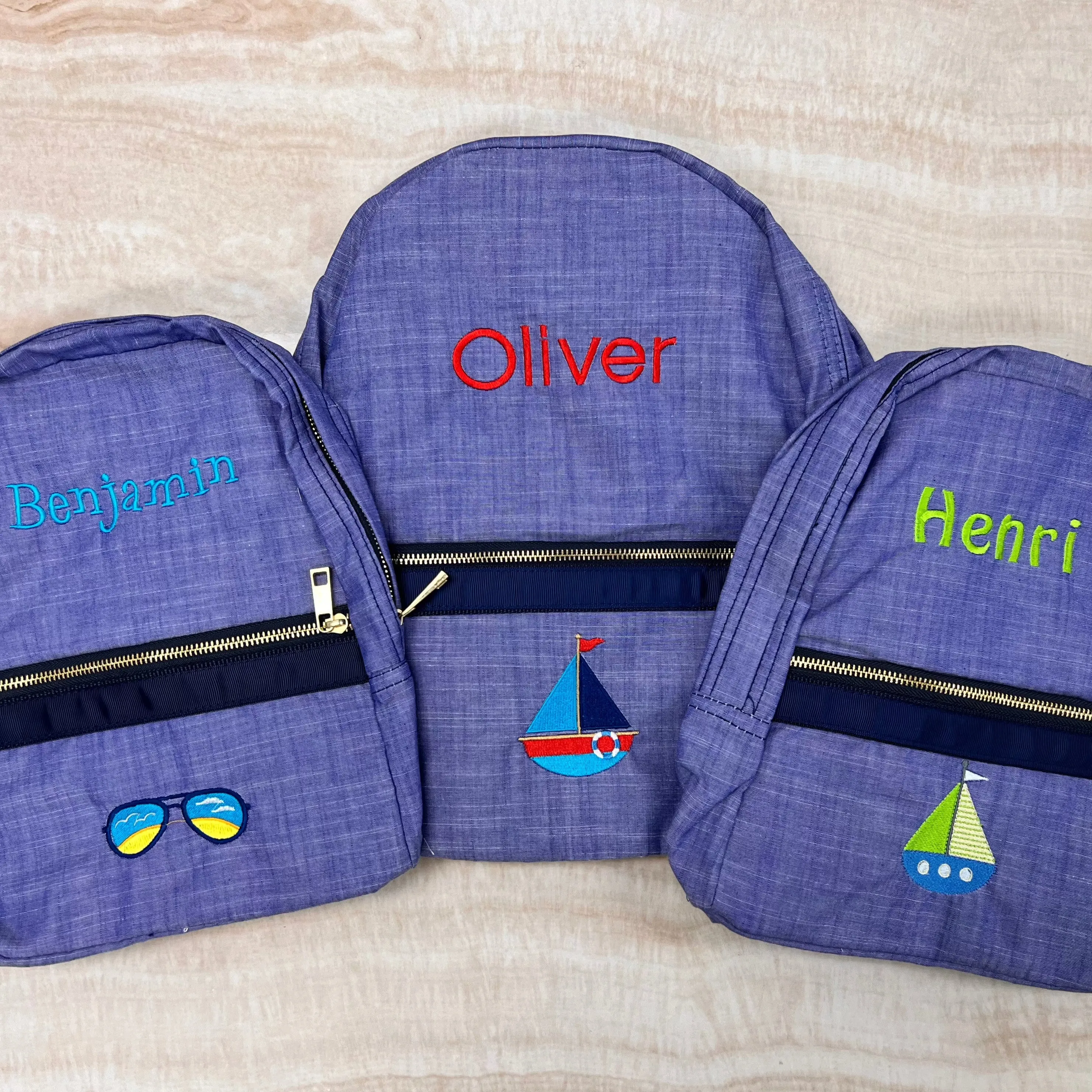 Personalized Chambray Blue Navy Small Backpack