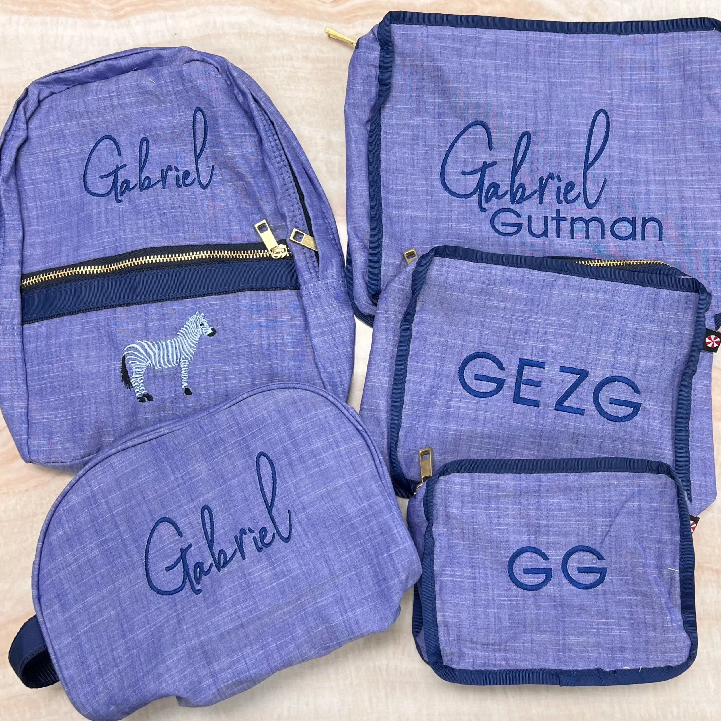 Personalized Chambray Blue Navy Small Backpack