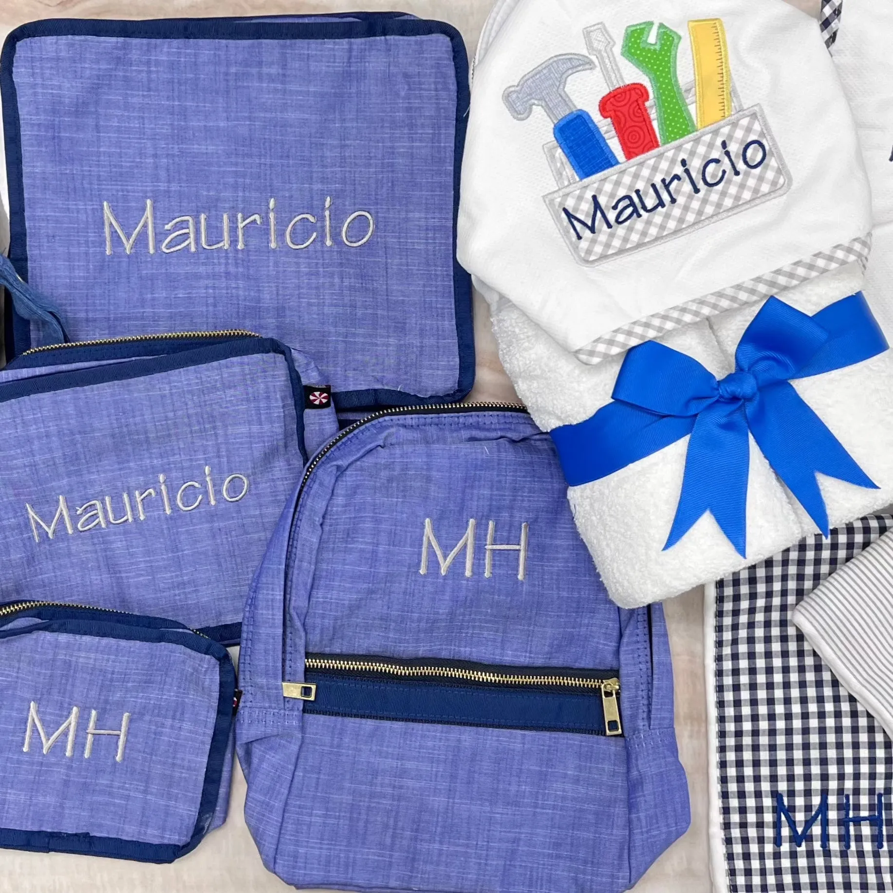 Personalized Chambray Blue Navy Small Backpack