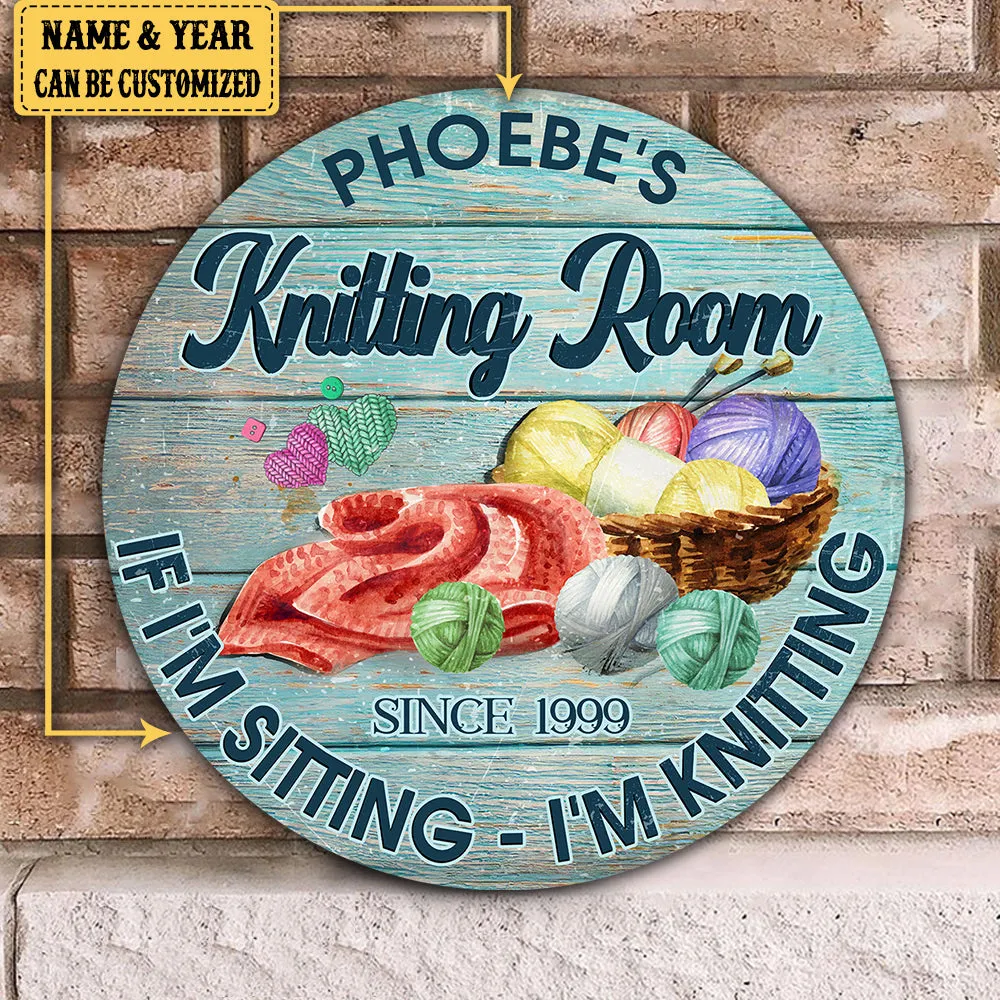 Personalized Knitting Room Wood Round Sign