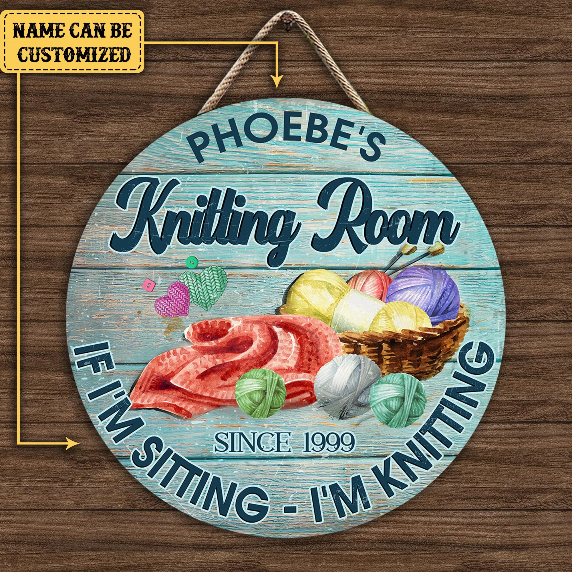Personalized Knitting Room Wood Round Sign