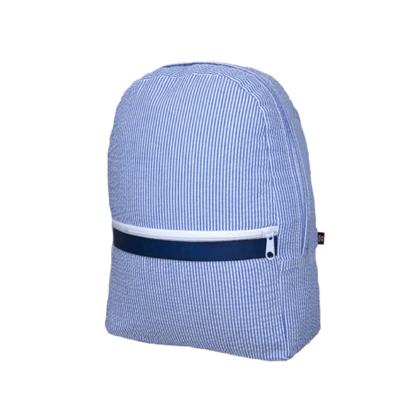 Personalized Seersucker Blue Navy Small Backpack
