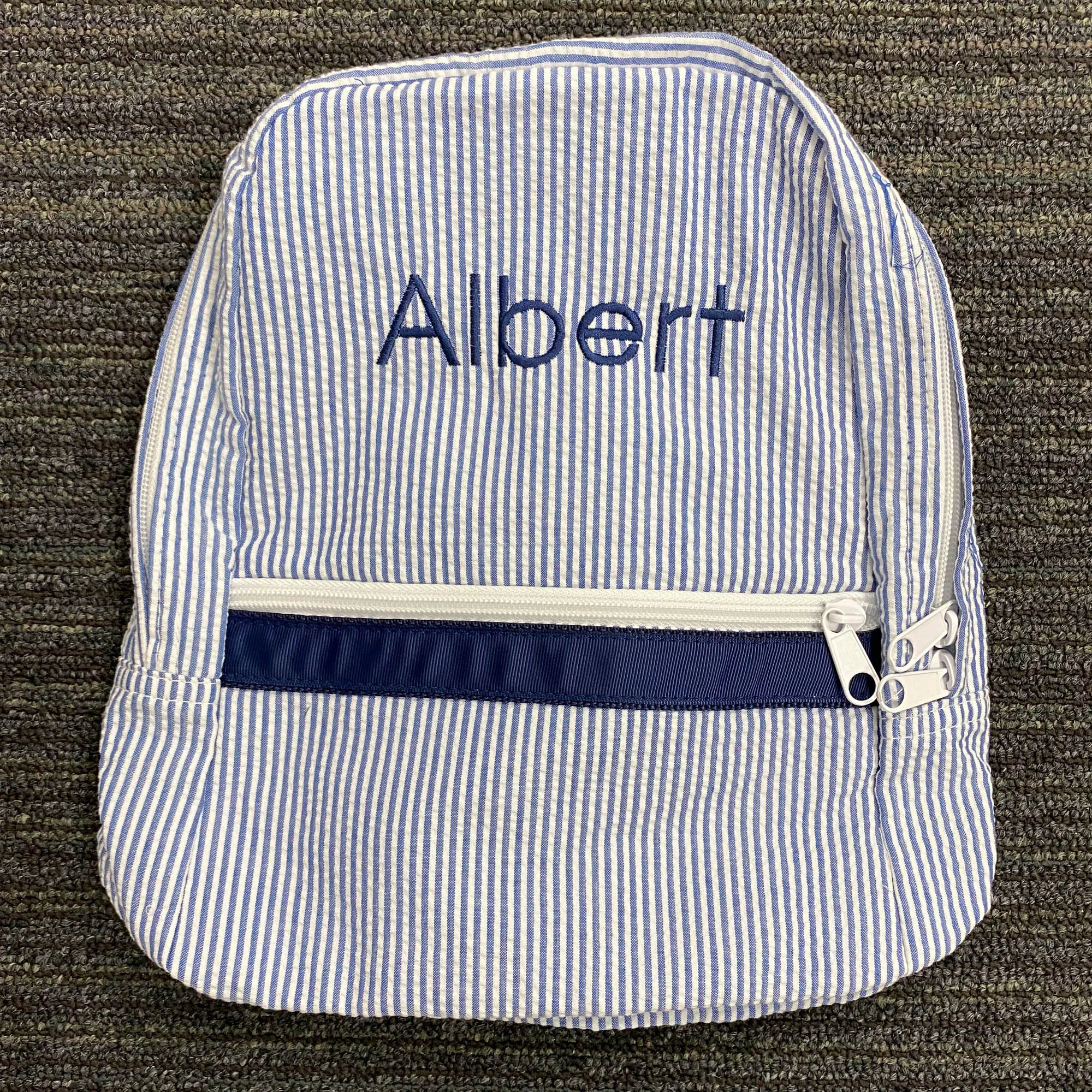 Personalized Seersucker Blue Navy Small Backpack