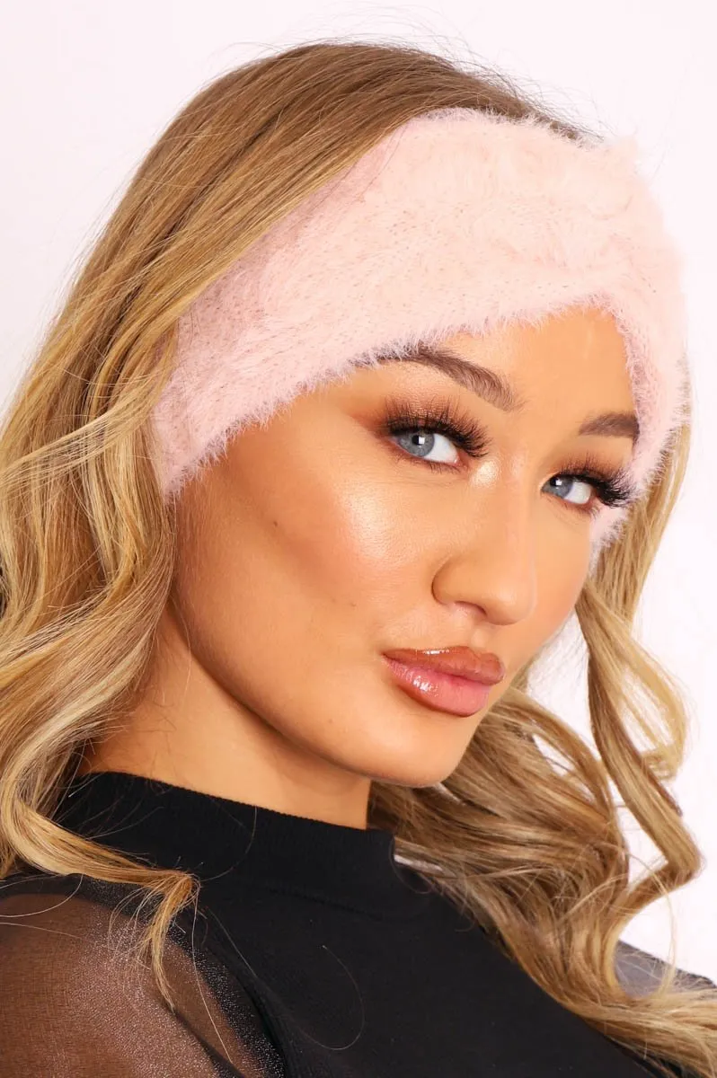 Pink Fluffy Knotted Front Headband - Candy