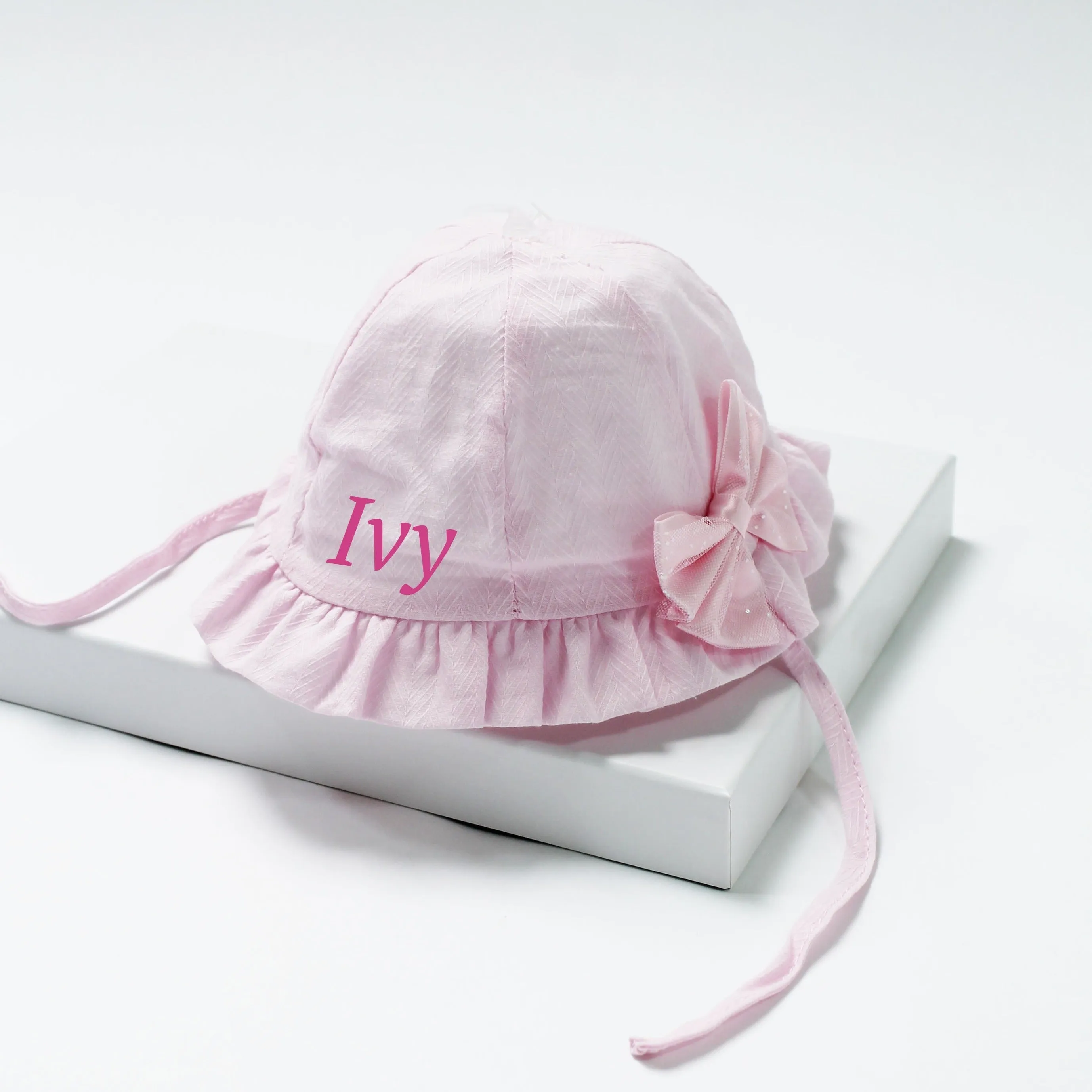 Pink Glitter Bow Tie Sun Hat (With or Without Personalisation)