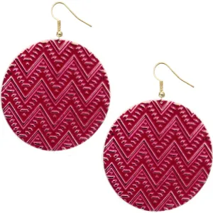 Pink Zig Zag Chevron Textured Drop Earrings