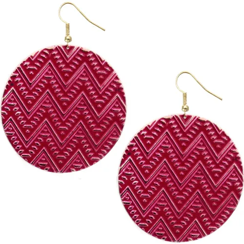 Pink Zig Zag Chevron Textured Drop Earrings