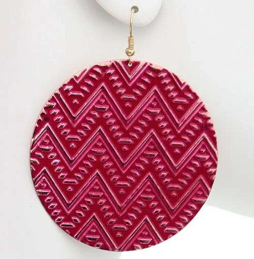 Pink Zig Zag Chevron Textured Drop Earrings