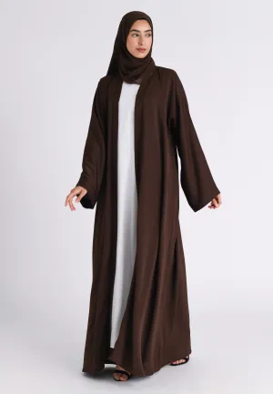 Plain Chocolate Brown Textured Open Abaya (Premium)