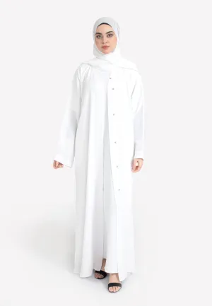 Plain Ivory White Textured Open Abaya
