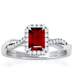 Platinum Emerald Cut Ruby Twisted Ring With Diamond Accents (2.11ctw)