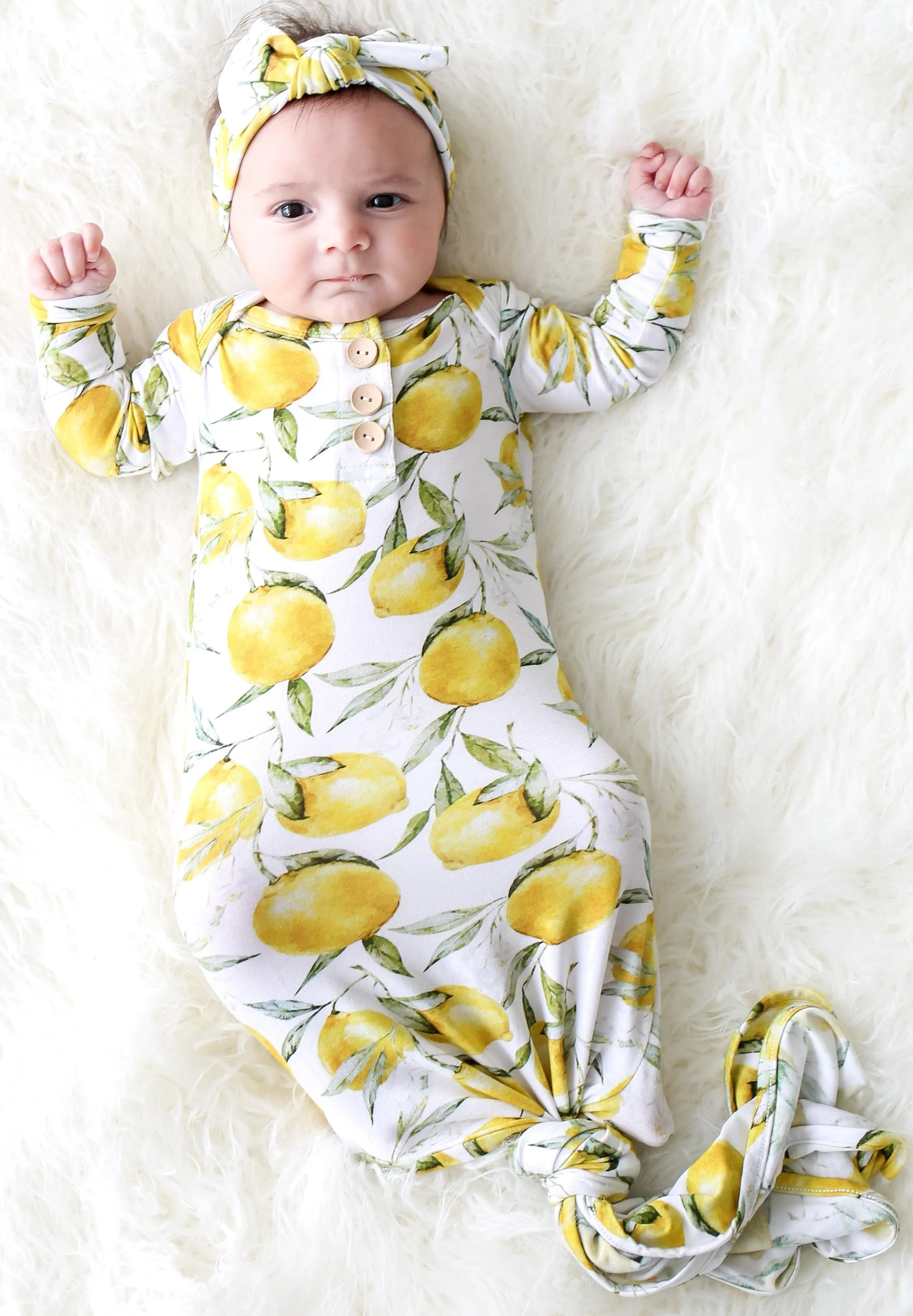 Posh Peanut Lemon Button Knotted Gown