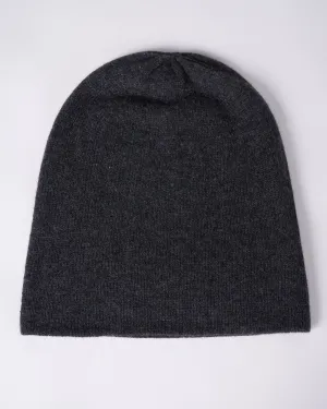premium cashmere slouchy beanie - charcoal