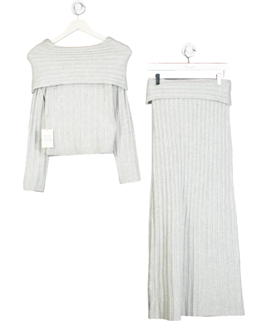 PRETTY LAVISH Grey Petra Bardot Cosy Rib Knit Jumper And Maxi Skirt UK XS