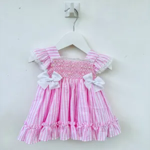 Pretty Originals Girls Pink Candy Striped Dress