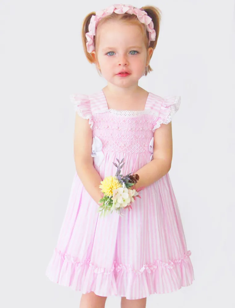 Pretty Originals Girls Pink Candy Striped Dress