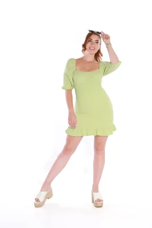 Puff sleeve summer dress- Green