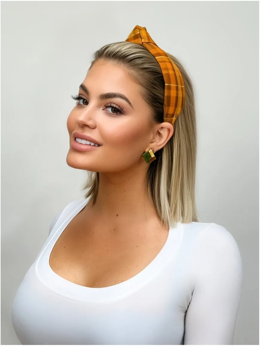 Pumpkin Spice Plaid Knotted Headband