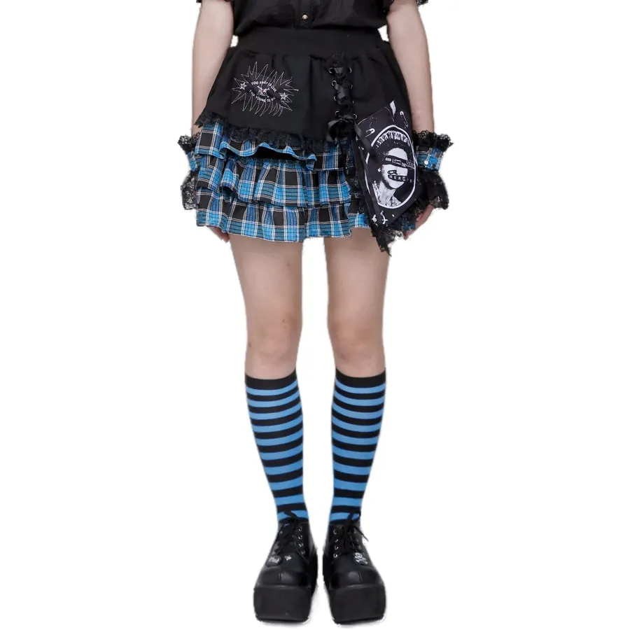 Punk Print Irregular Stitched Lace-up Mini Cake Lolita Skirt