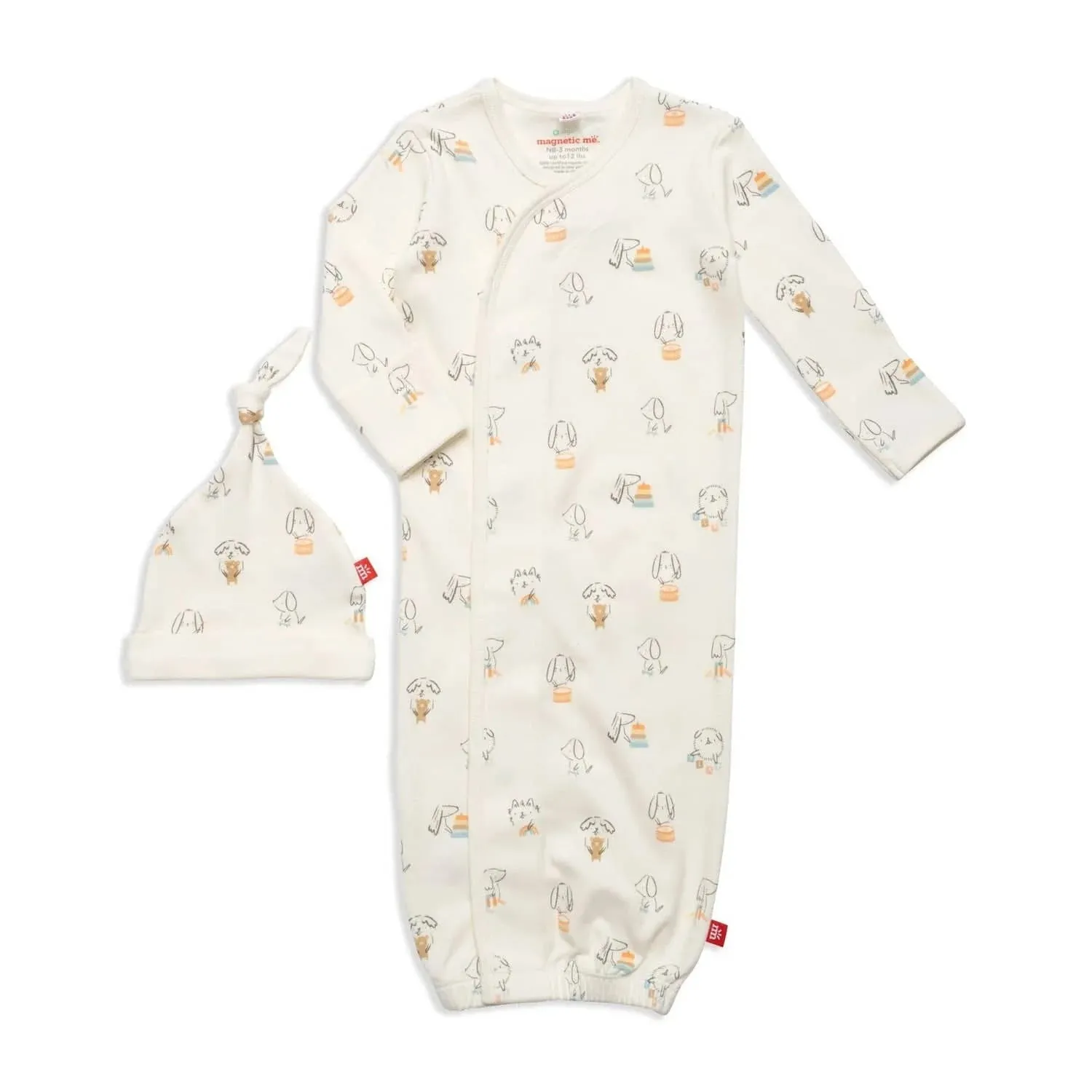 Puppy Play Organic Cotton Magnetic Cozy Sleeper Gown   Hat Set