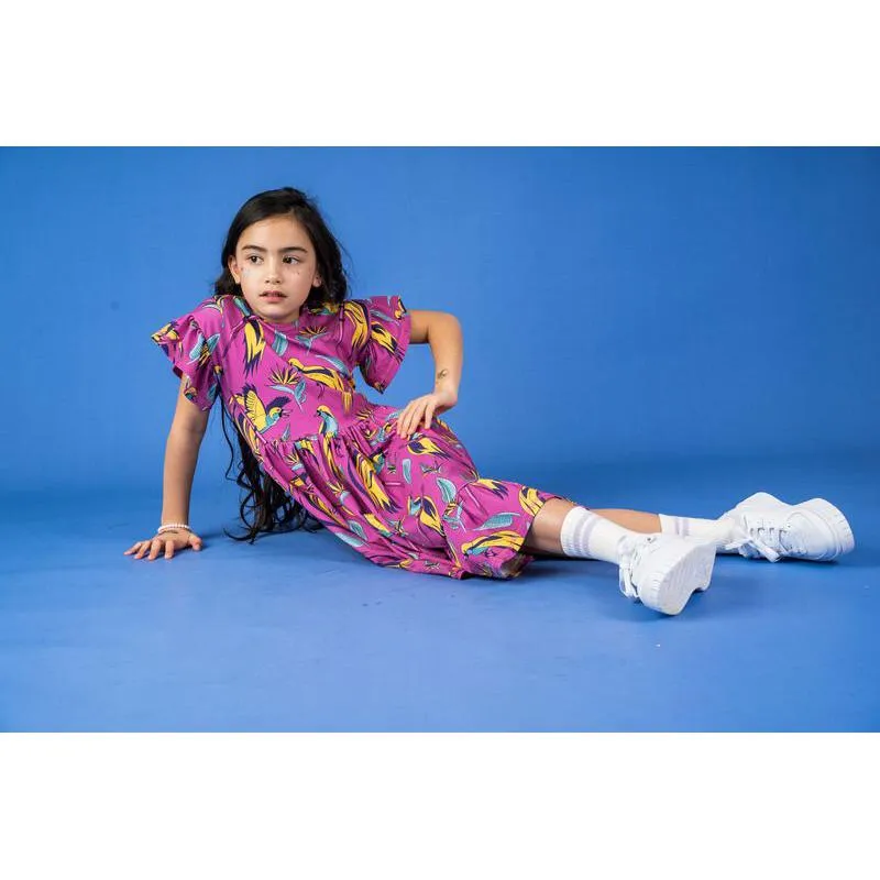 Purple Bird of Paradise Short Sleeve Skater Dress
