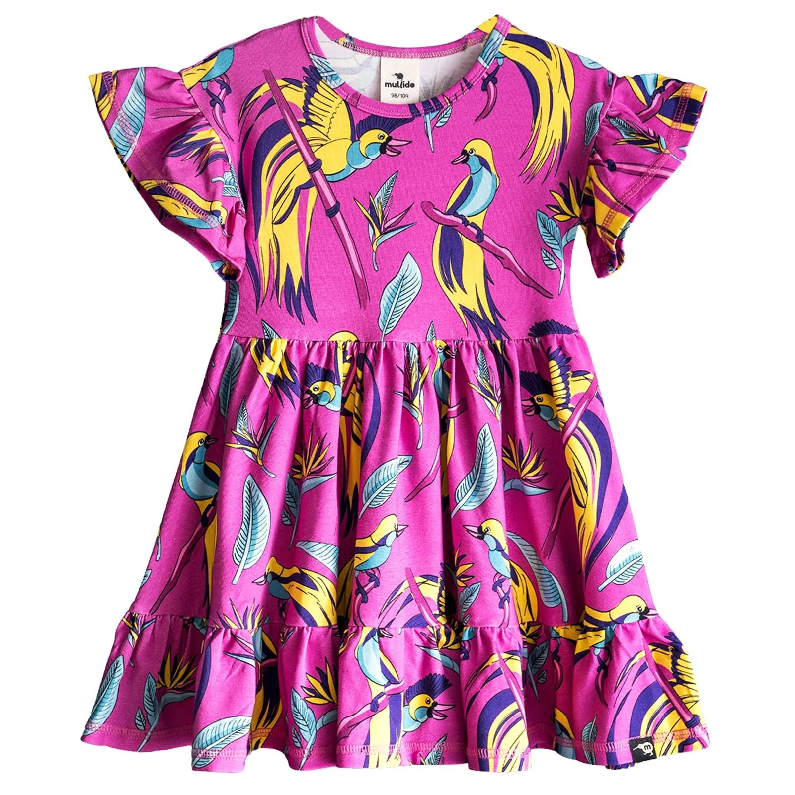 Purple Bird of Paradise Short Sleeve Skater Dress