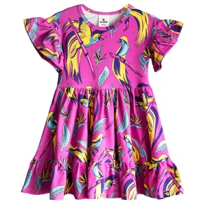 Purple Bird of Paradise Short Sleeve Skater Dress