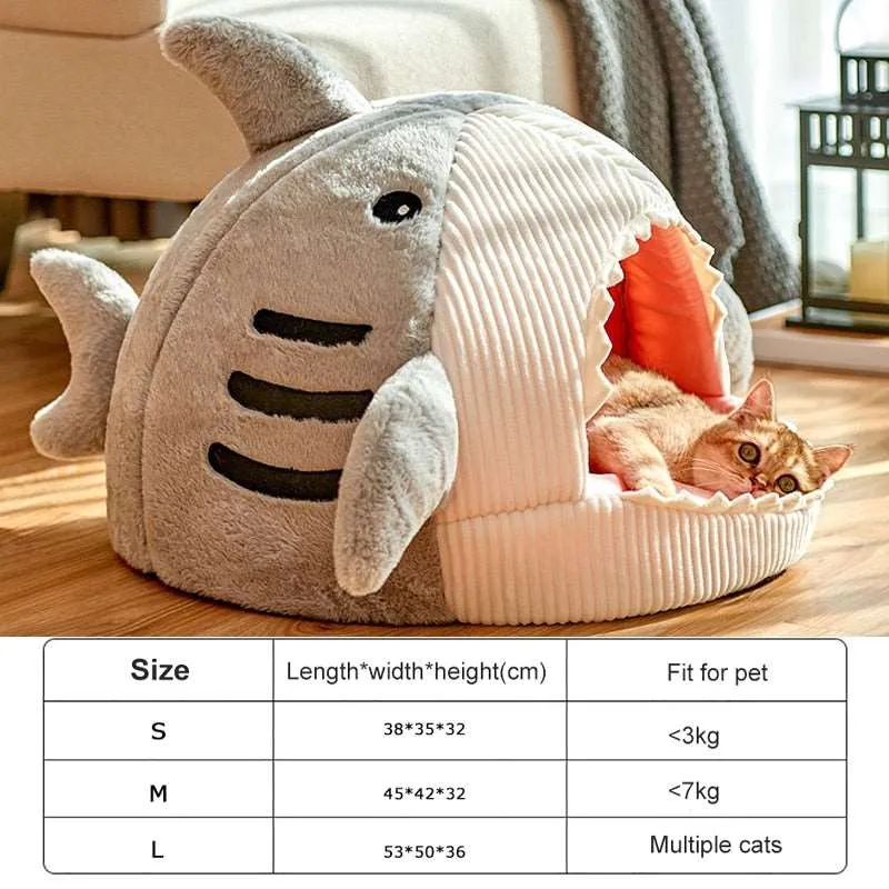 "Cozy & Playful Shark Cat Bed | 100% Cotton & Machine Washable | Available in 3 Sizes for Stress-Free Rest & Better Sleep Patterns"