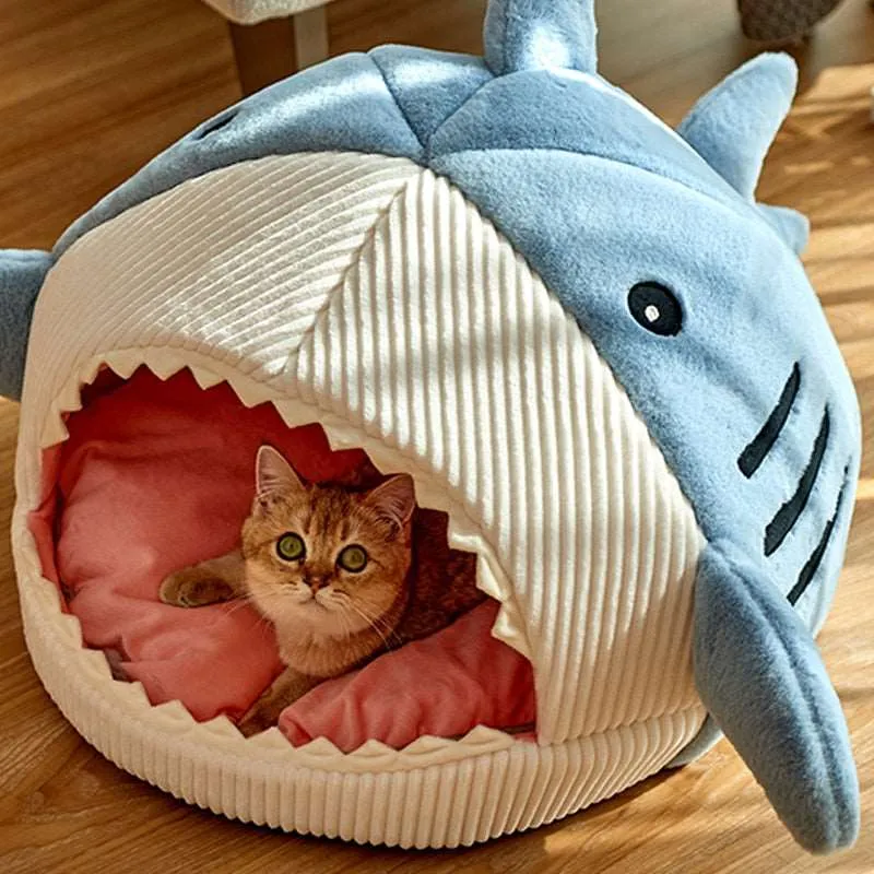 "Cozy & Playful Shark Cat Bed | 100% Cotton & Machine Washable | Available in 3 Sizes for Stress-Free Rest & Better Sleep Patterns"