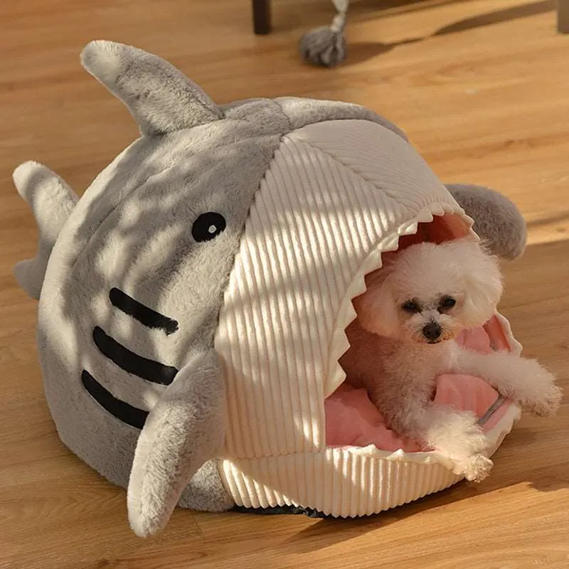 "Cozy & Playful Shark Cat Bed | 100% Cotton & Machine Washable | Available in 3 Sizes for Stress-Free Rest & Better Sleep Patterns"