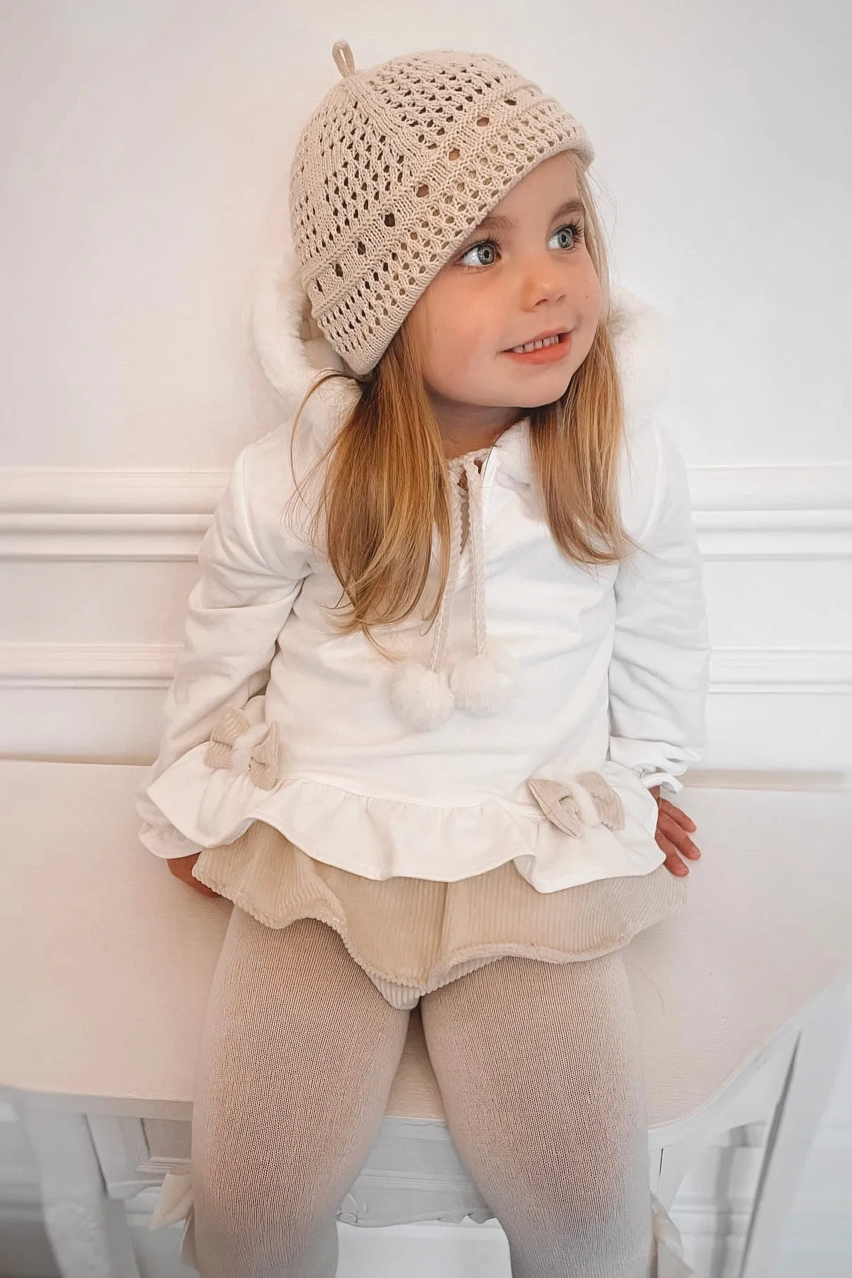 "Elinora" Faux Fur Hoodie & Sand Bloomers