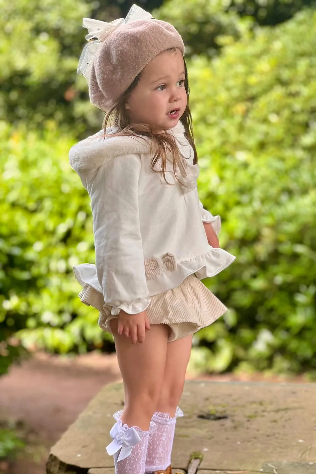 "Elinora" Faux Fur Hoodie & Sand Bloomers